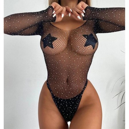 Сексуальные сетчатые боди со стразами