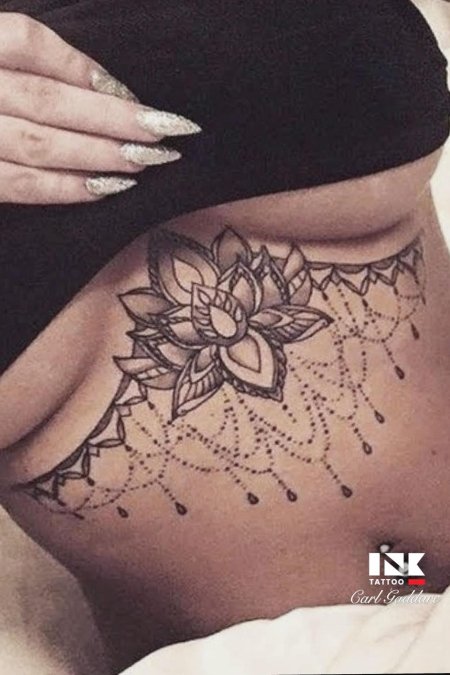 Тату под грудиной у девушек