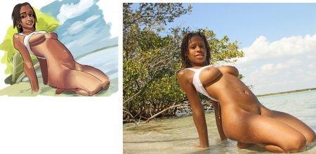 Красивые голые негритянки на пляже