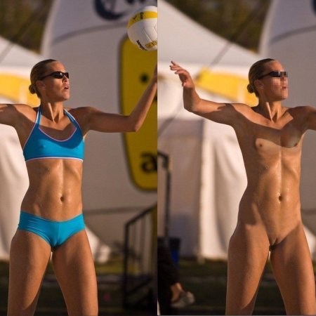 Голые пляжные волейболистки
