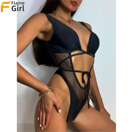 Купальник монокини сеточкой черный