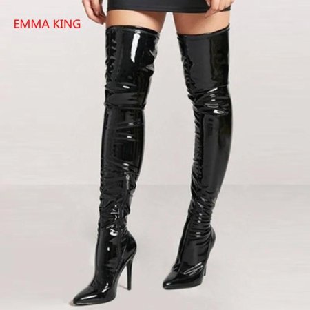 Лакированные ботфорты на высоком каблуке