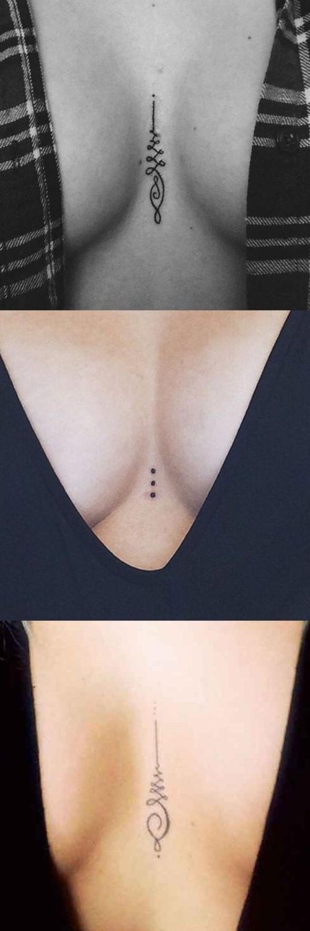 Татуировка между грудиной для девушек