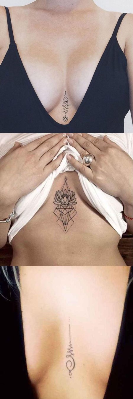 Тату между грудиной у девушек