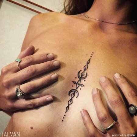 Тату между грудиной посередине