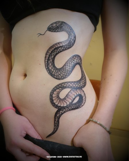 Тату змеи на боку