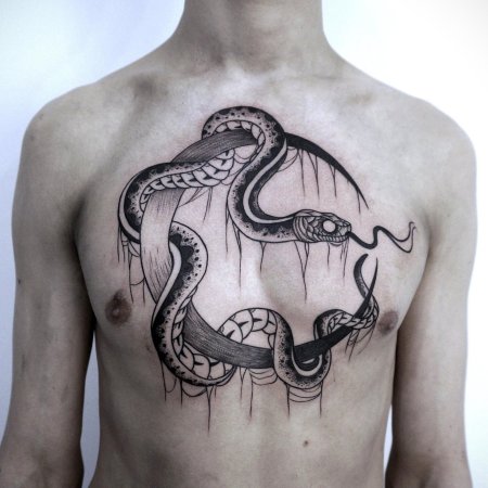 Тату змеи на груди мужские