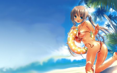 Голые аниме красотки на пляже