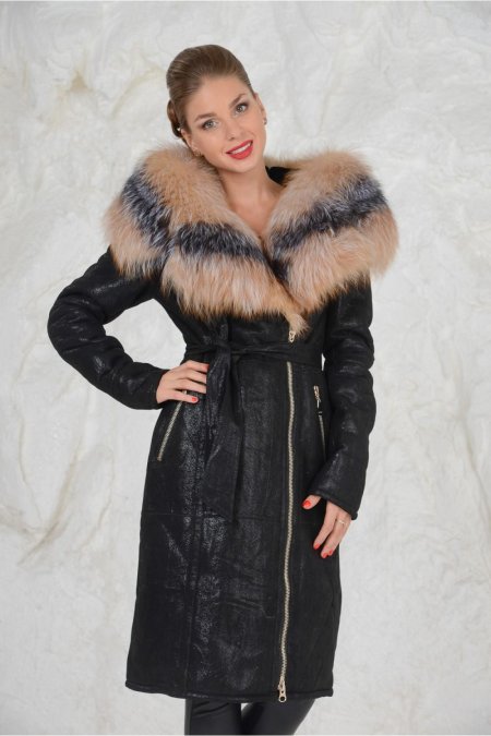 Дублёнка женская с мехом чернобурки