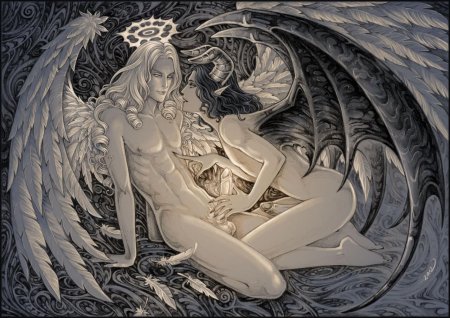 Эротический арт ангела и демона