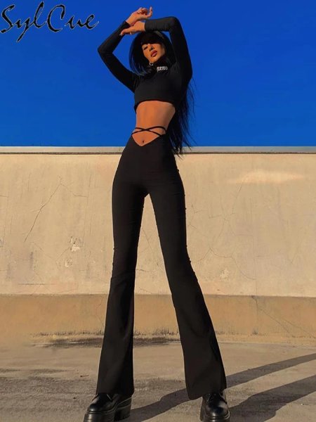 Брюки клеш с высокой талией