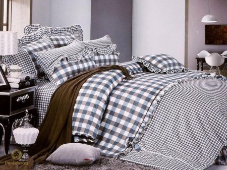 Постельное белье серое в клетку