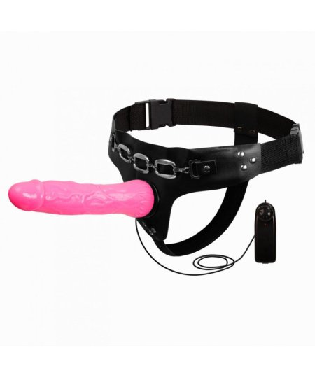 Страпон 3в1 розовый с вибрацией