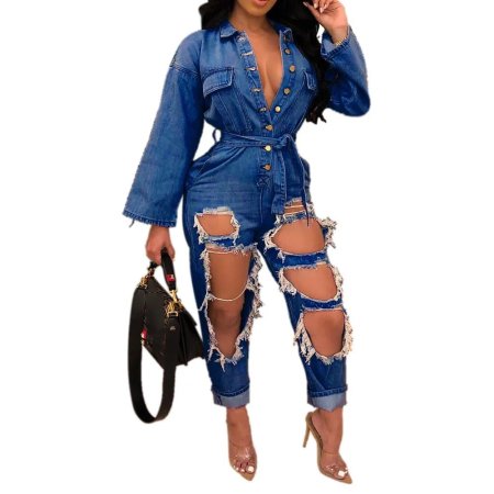 Джинсовый комбинезон с рукавами женский