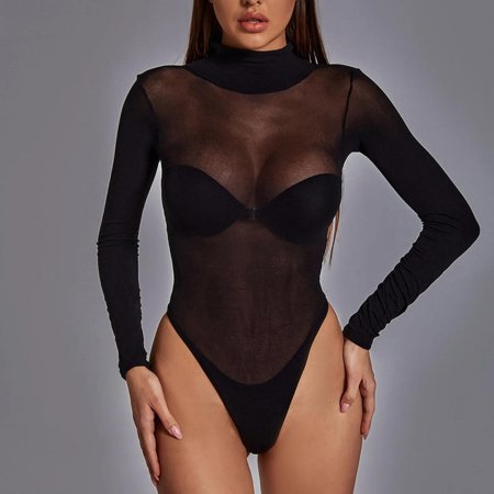 Сетчатое боди с длинными рукавами