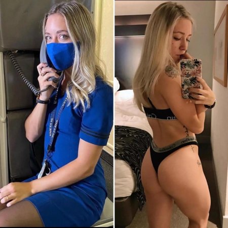 Одетая и раздетая стюардесса