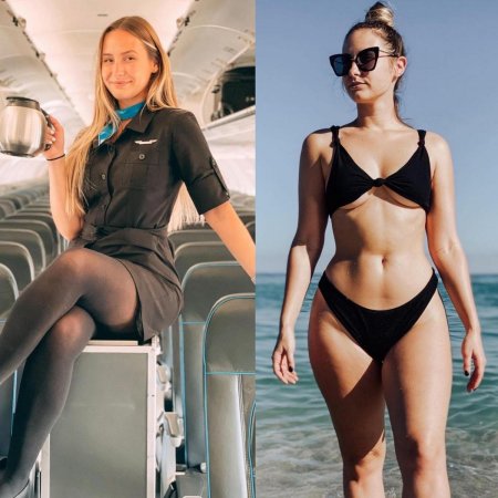 Стюардессы одетые и без одежды