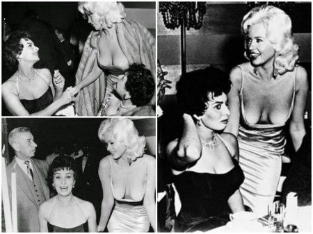 Софи лорен смотрит на декольте джейн мэнсфилд
