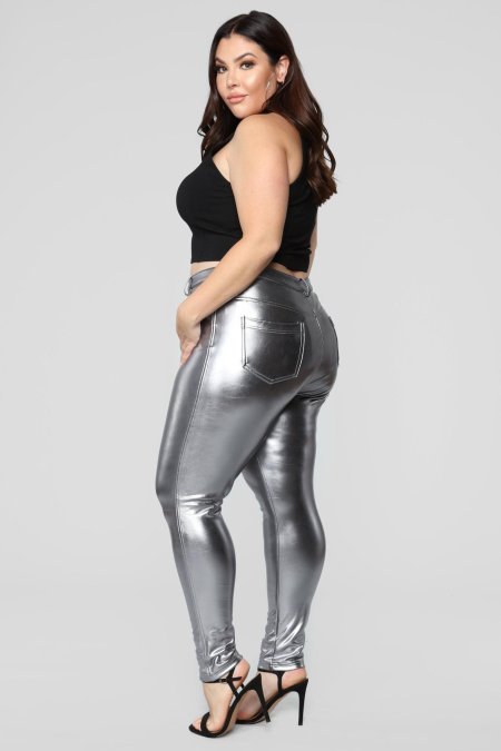 Кожаные брюки серебряные