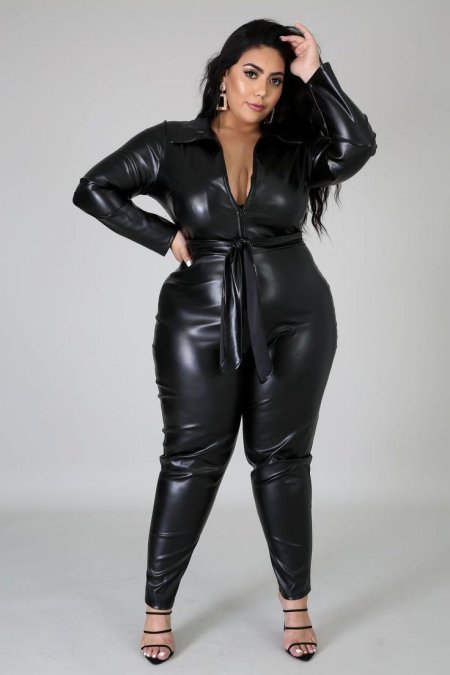 Plus-size leather jumpsuit